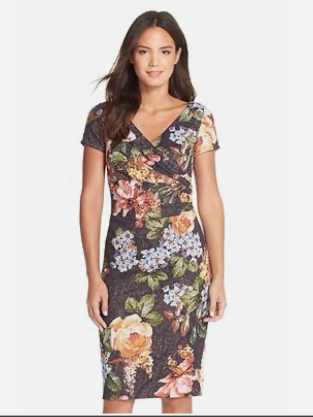 Adrianna Papell Matelasse Faux Wrap Metallic Jacquard Dress